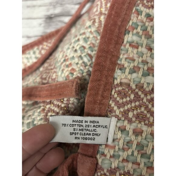 Pink Green Aspen Woven Knit Tree Skirt with Velvet Trim, 48" - Picture 8 of 10